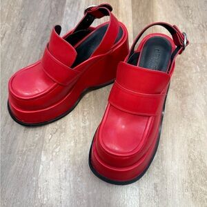 Red Platform Slingback Loafers sz 8